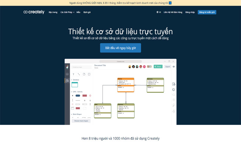 công cụ thiết kế cơ sở dữ liệu Creately